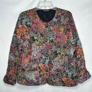 Carole Little For Saint Tropez‎ West Vintage Dark Floral Quilted Blazer Jacket